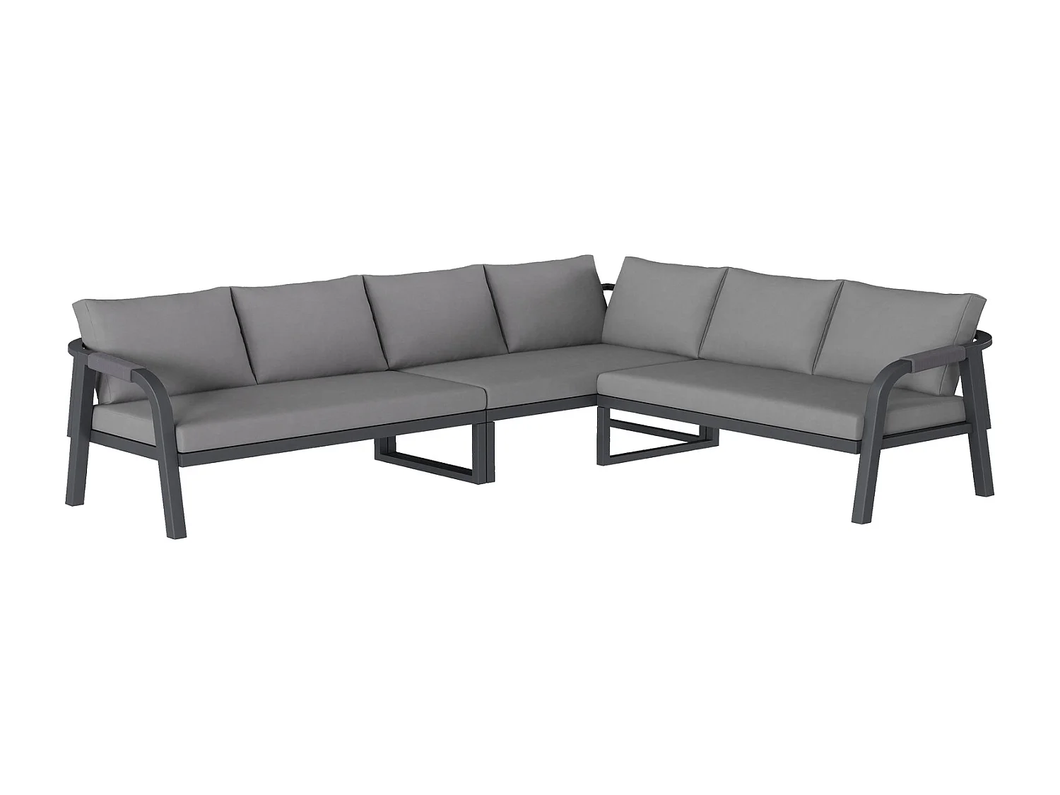 Garten Essgruppe grau mit Ecksofa, Esstisch und 2 Sesseln für 8 Personen, Gartenmöbel-Set 240x183x83 cm