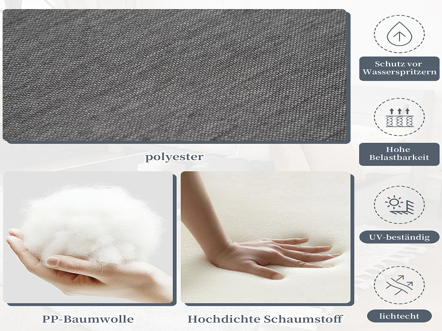 Garten Essgruppe grau mit Ecksofa, Esstisch und 2 Sesseln für 8 Personen, Gartenmöbel-Set 240x183x83 cm