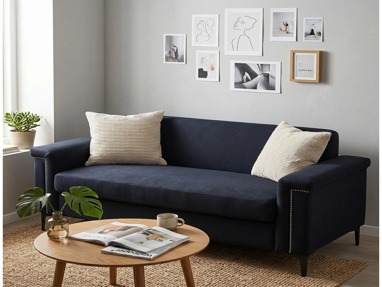 Nordisches 2-Sitzer-Sofa Leinensofa mit Taschenfederkern & Metallfüßen, Couch für Wohnzimmer 174x72x82cm