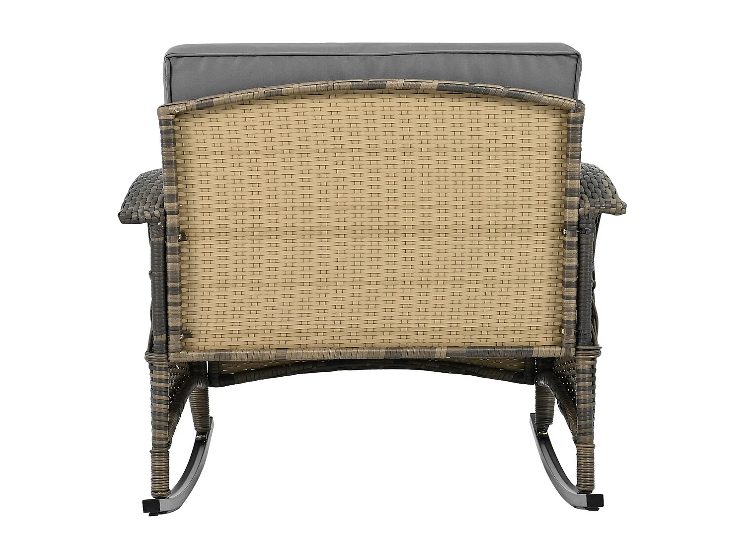 Rattan Balkonset 3-teilig, Schaukelstuhl Set mit Tisch, grauen Kissen, wetterfestes Bistro Set Balkon