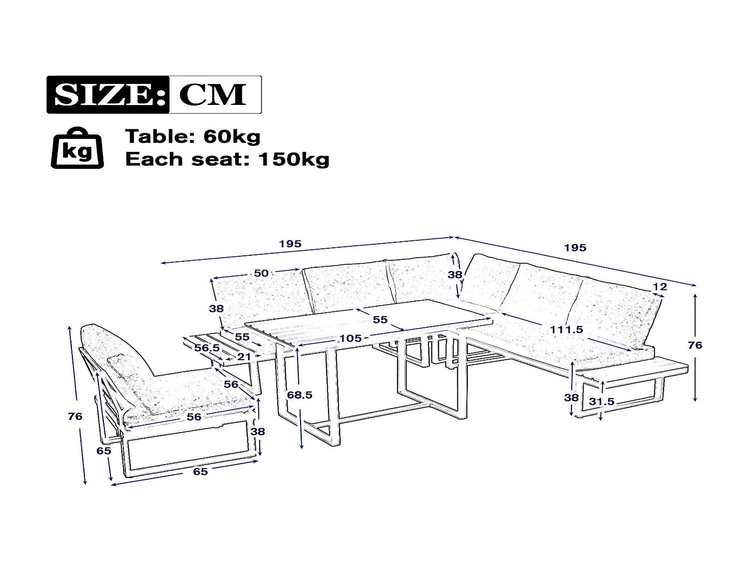 Garten Essgruppe Ecklounge mit Esstisch 252x197x65,5 cm, 5-fach verstellbar, Gartenmöbel Set grau schwarz