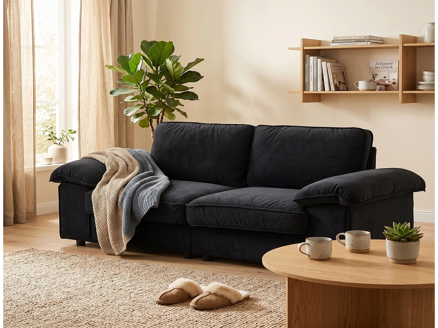 2-Sitzer Sofa mit Stauraum Taschenfederkern Couch Plüschsofa Holzrahmen 150x80x85cm