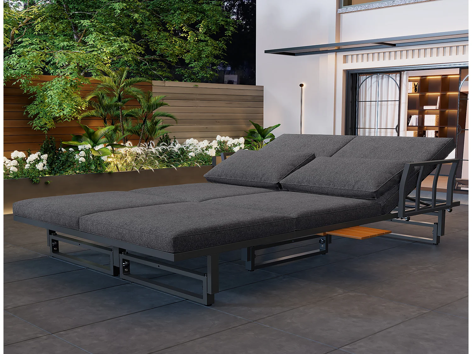 Gartenmöbel Set 3-teilig grau mit 2 Sofas, Tisch, Akazienholz, verstellbarer Rückenlehne, höhenverstellbarem Tisch