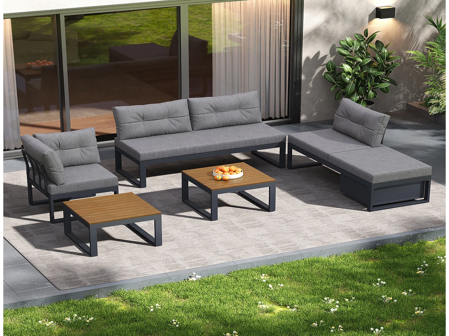 Gartenmöbel Set 191,5 x 191,5 x 79 cm, Ecklounge Garten wetterfest mit Tisch, Stauraum, Liegefunktion