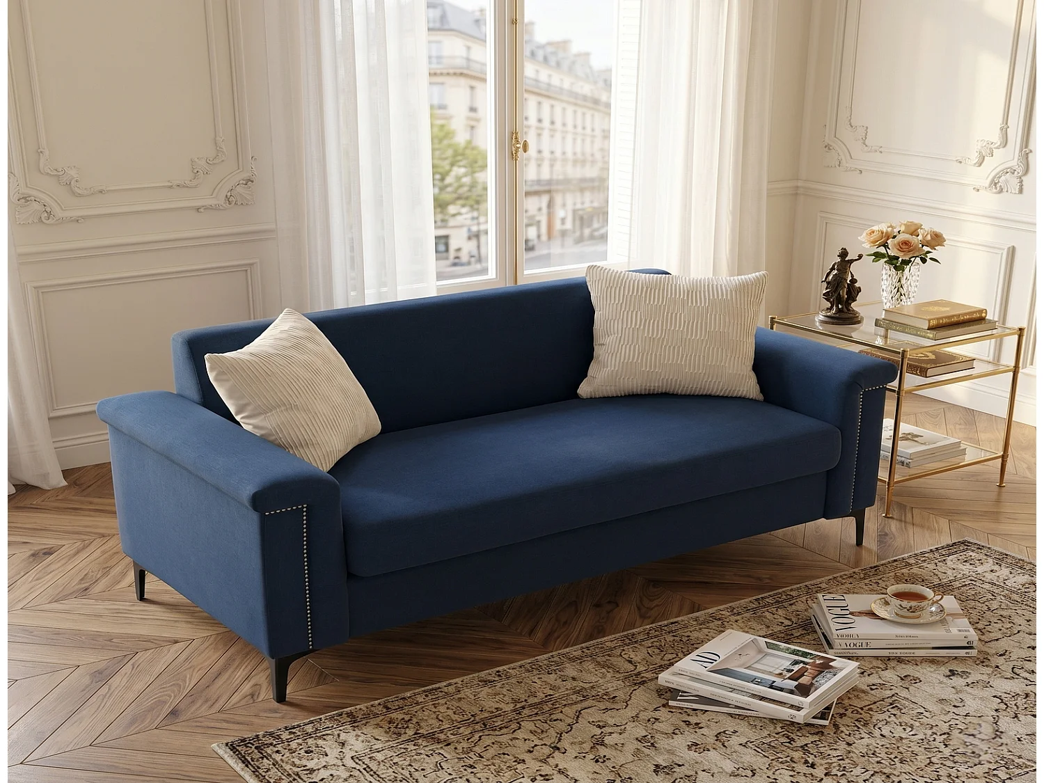 2-Sitzer-Sofa Skandinavische Couch Leinensofa mit Taschenfederkern und Metallfüßen, Platzsparendes Sofa für Wohnzimmer