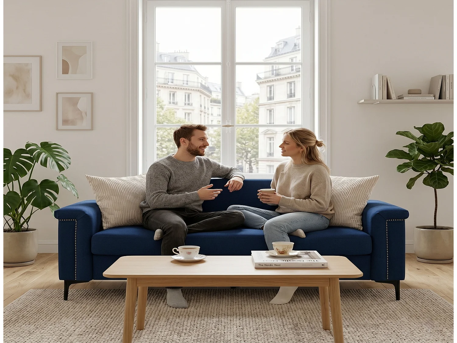 2-Sitzer-Sofa Skandinavische Couch Leinensofa mit Taschenfederkern und Metallfüßen, Platzsparendes Sofa für Wohnzimmer
