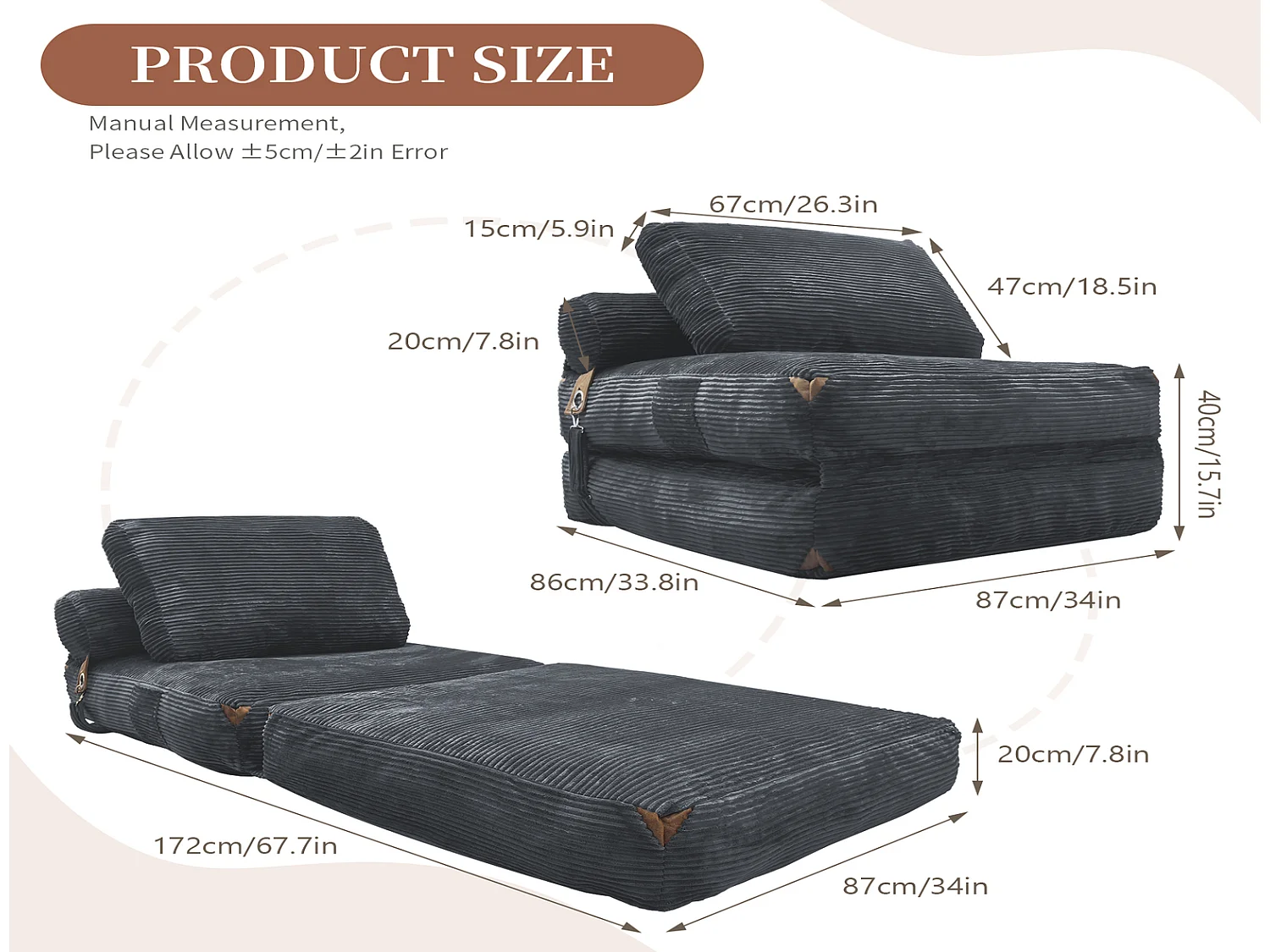 Bodensofa mit Stauraum Lounge Sofa Einsitzer Quasten 87x86x40 cm
