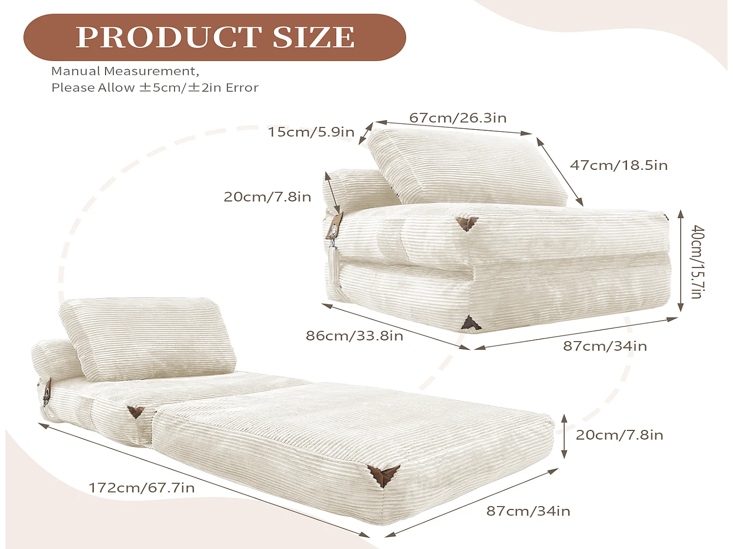 Moderner Loungesessel Lazy Sofa mit Stauraum & Quasten, Bodensessel Einsitzer Sessel 87x86x40 cm