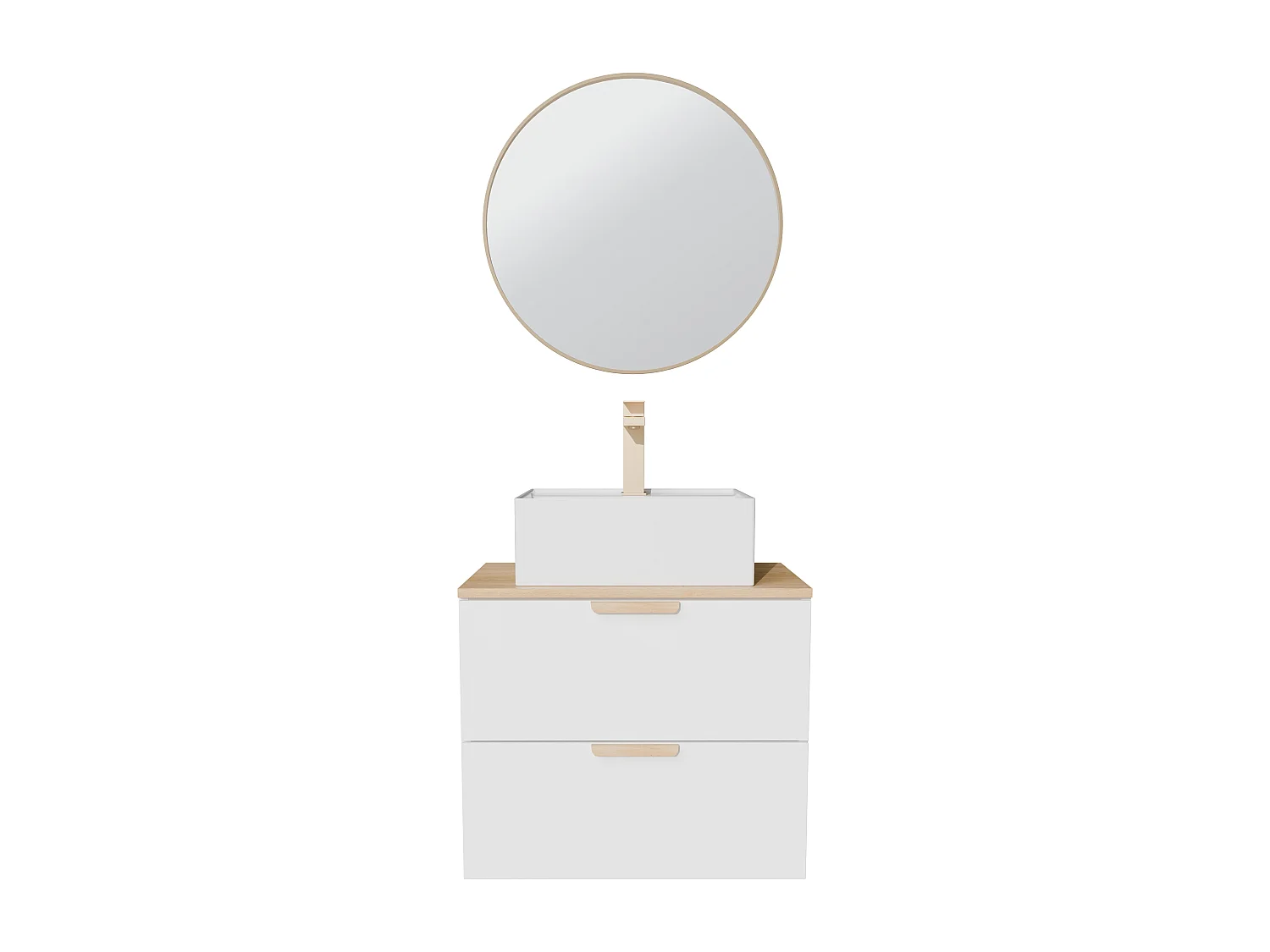 Meuble de salle de bain suspendu avec vasque à poser carrée, robinet et miroir – Blanc – L60 cm – AVORELI