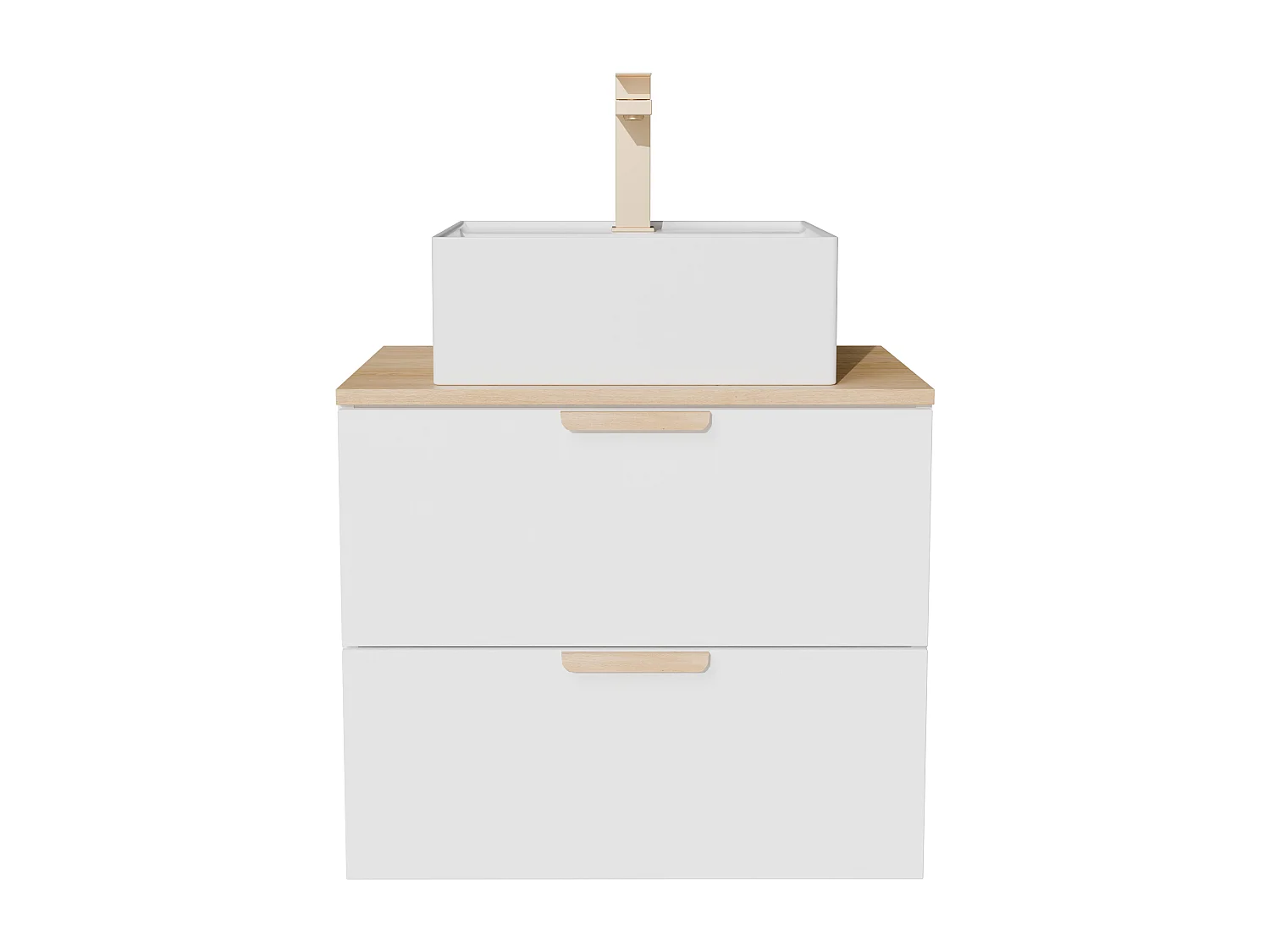 Meuble de salle de bain suspendu avec vasque à poser carrée, robinet et miroir – Blanc – L60 cm – AVORELI