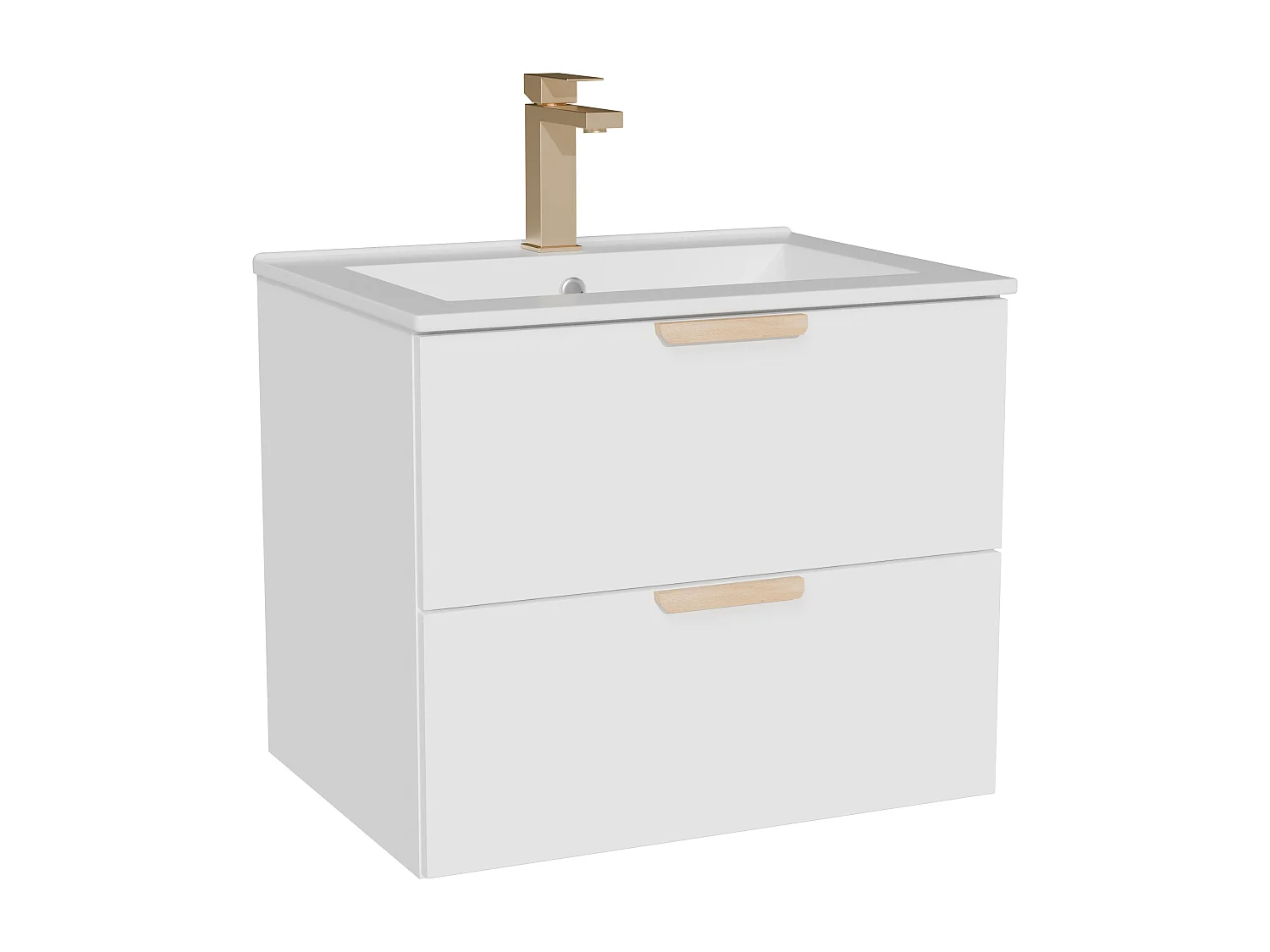 Meuble de salle de bain suspendu avec vasque à encastrer et robinet – Blanc – L60 cm – AVORELI