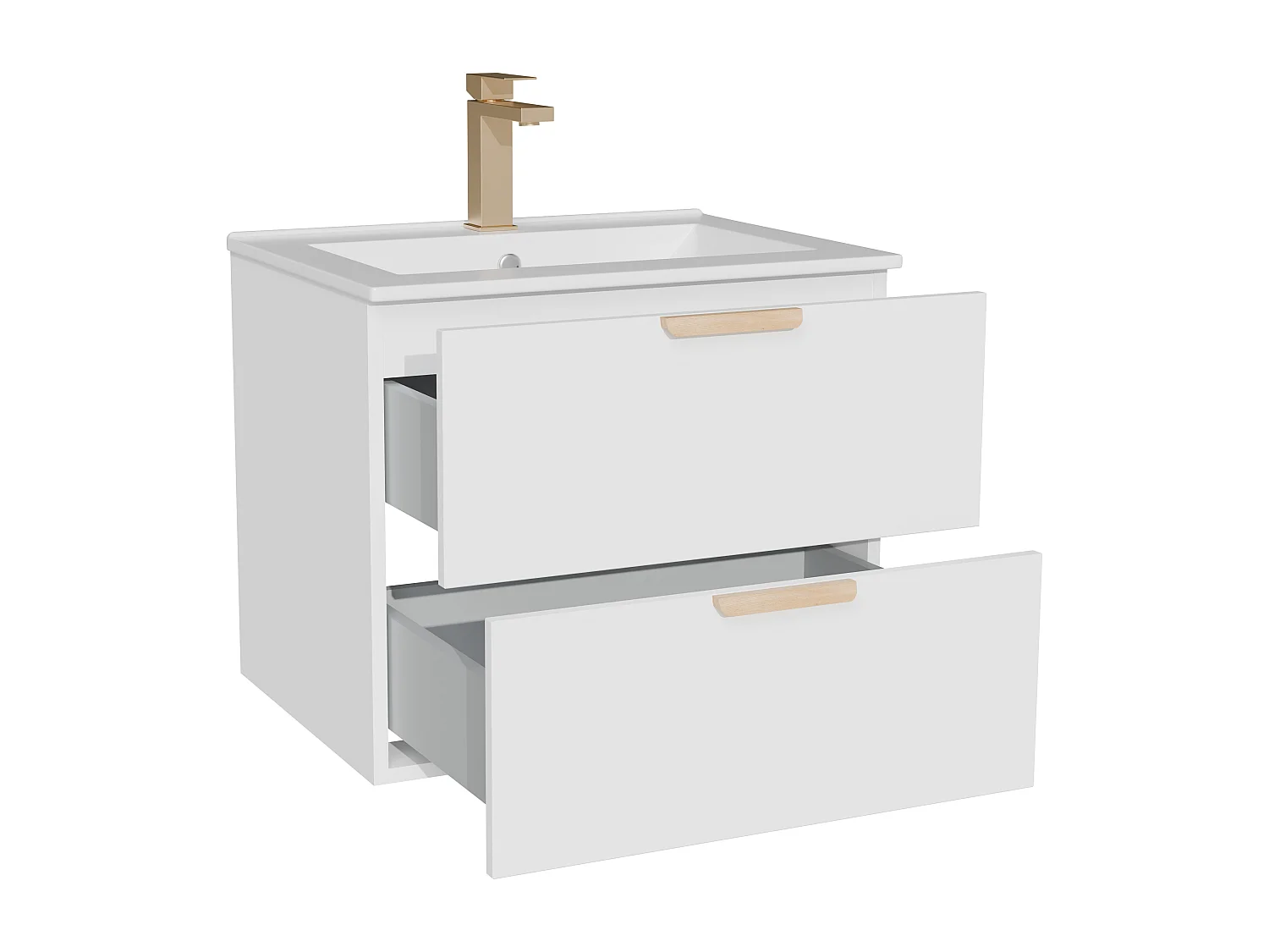 Meuble de salle de bain suspendu avec vasque à encastrer et robinet – Blanc – L60 cm – AVORELI