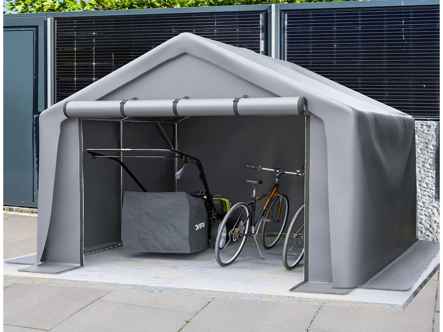 Geräteschuppen Zelt 244x241x217cm Dunkelgrau Wetterfeste Fahrradgarage Lagerzelt aus Verzinktem Stahlrohr