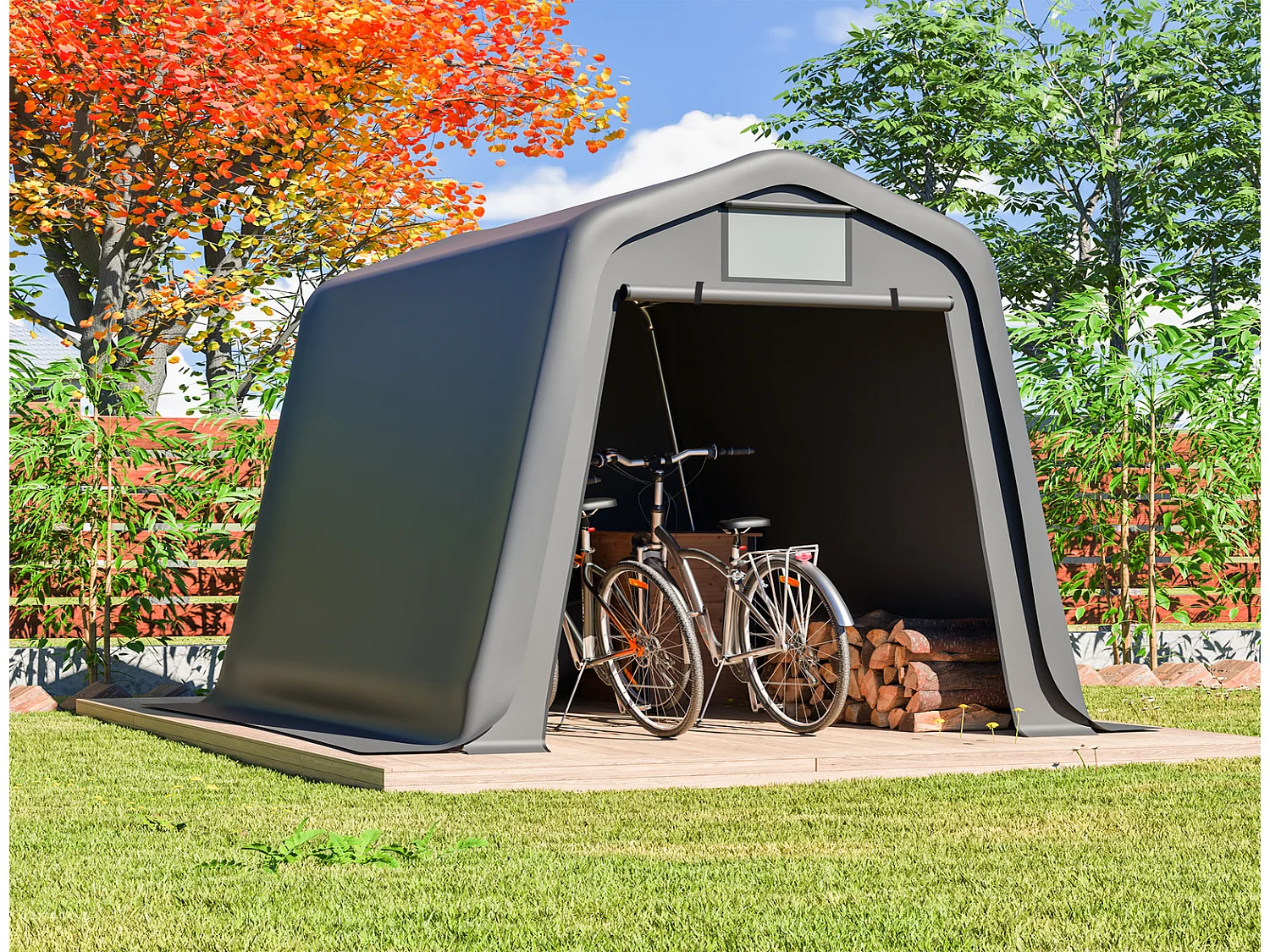 Gerätezelt Zeltgarage 245x183x217cm Grau Wasserdicht PE Fahrradgarage Folienschuppen