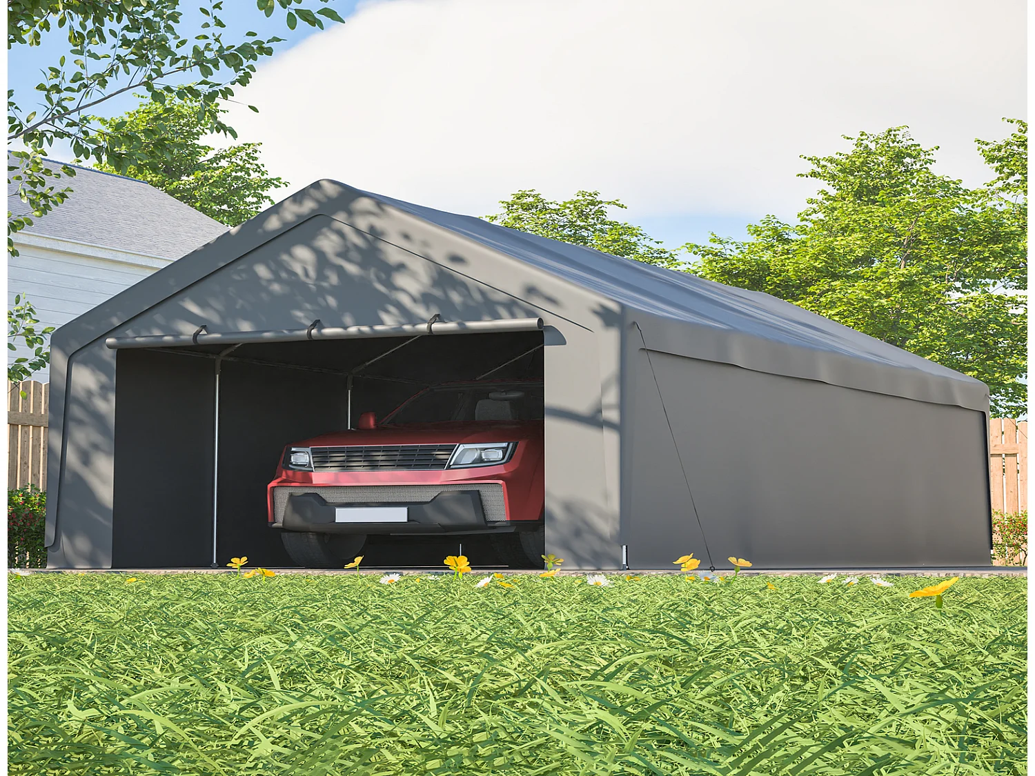 Schwerlast Carport Zeltgarage 400x765x311cm Wasserdichtes Autozelt mit Seitenwänden & Stahlrahmen für Auto LKW Boot