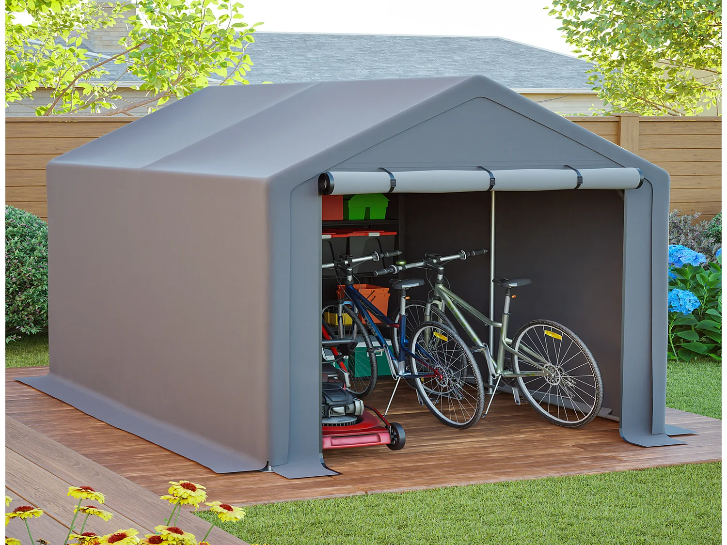 Gerätezelt PE Fahrradgarage dunkelgrau Lagerzelt 296x190x200cm wasserdichtes Werkzeugzelt verzinkter Stahl
