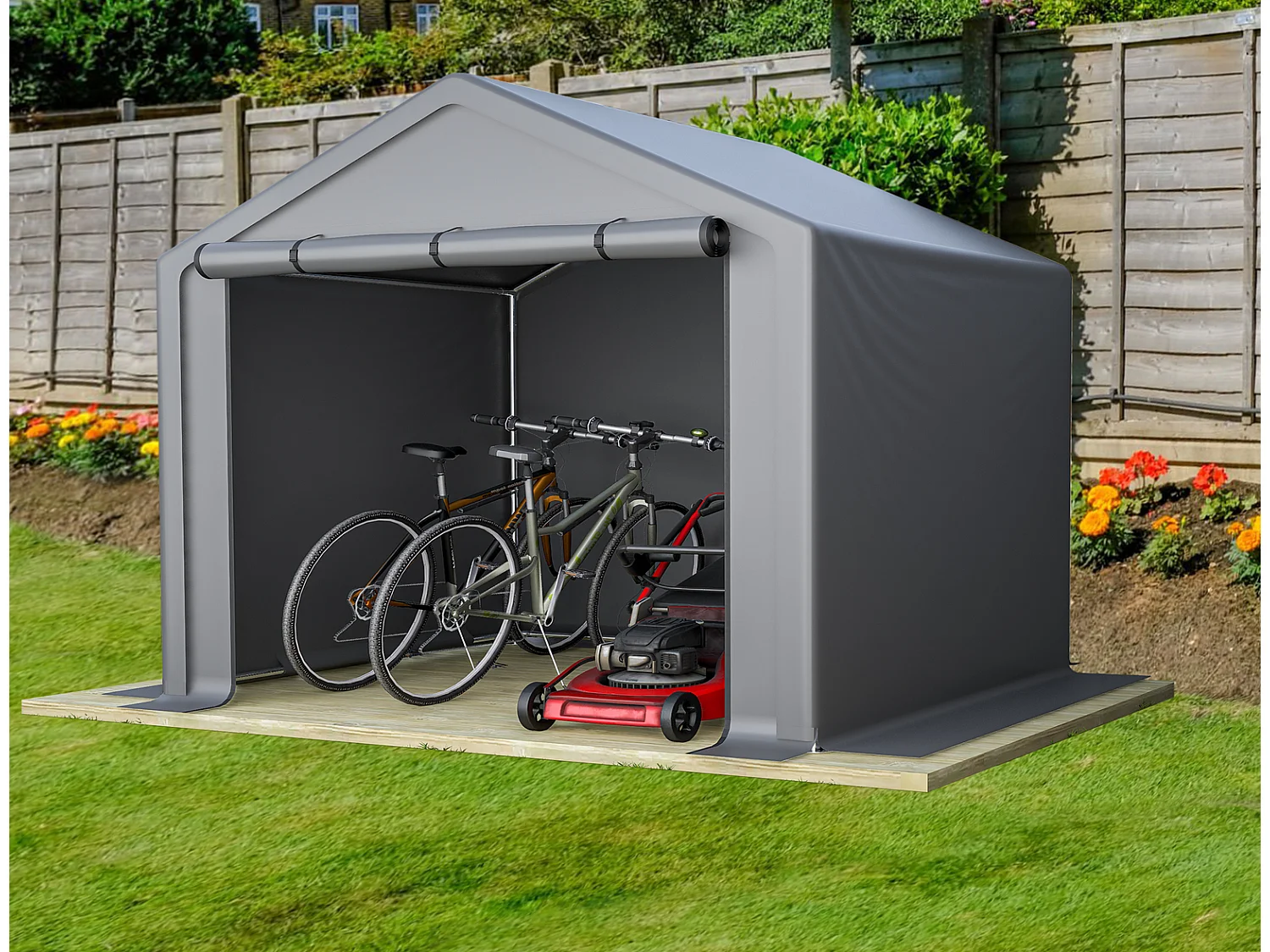 Geräteschuppen Fahrradgarage Garagenzelt 190x170x200cm Lagerzelt Dunkelgrau Wetterfest Werkzeugzelt aus PE Plane
