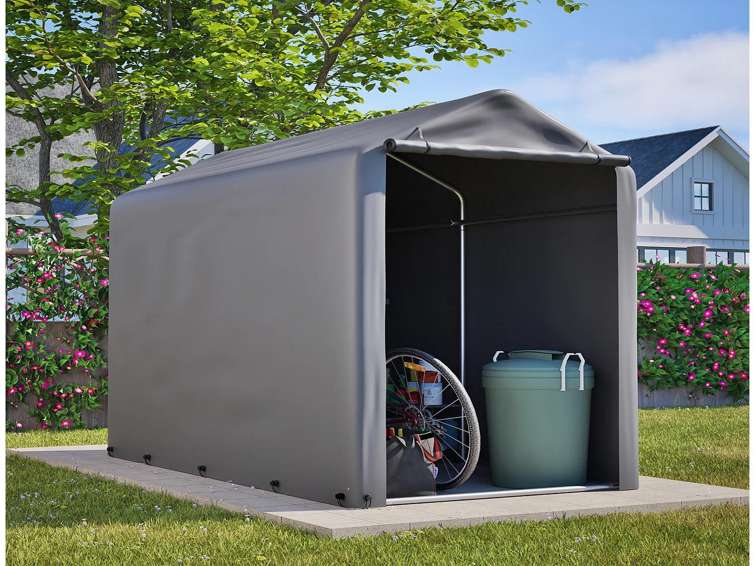 Fahrradgarage Gerätehaus Zelt 187x100x160 cm Dunkelgrau Wetterfestes Lagerzelt Stahlgestell für Fahrrad & Gartengeräte