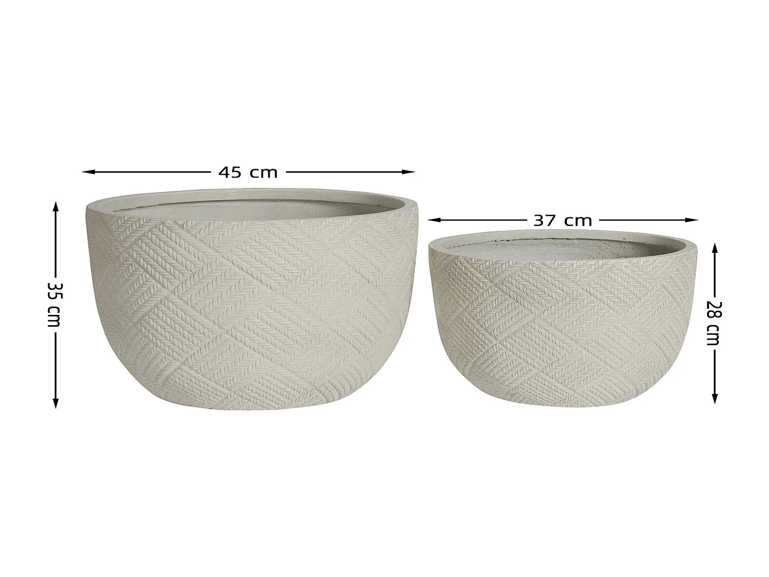 Beton Pflanzkübel Set 2er rund grau, handgefertigt mit Drainagelöchern, für innen außen, 37 x 28 cm & 45 x 35 cm