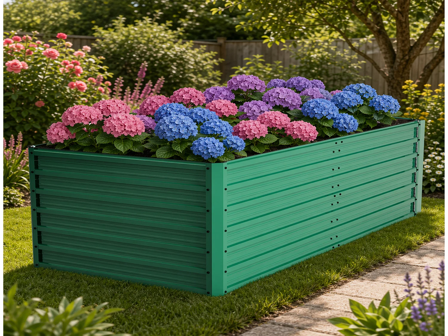 Hochbeet Metall 190x90x64 cm mit offenem Boden, rostbeständiges Pflanzbeet für Garten Terrasse Balkon, Grün