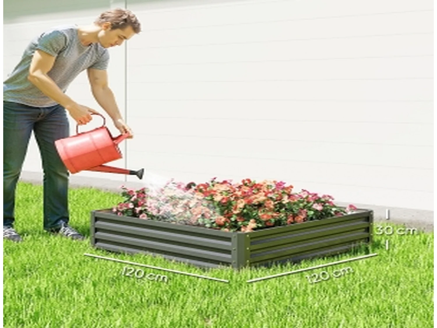 Hochbeet Stahl hellgrau 120 x 120 x 30 cm, Metall Hochbeet eckig für Garten, Terrasse und Balkon