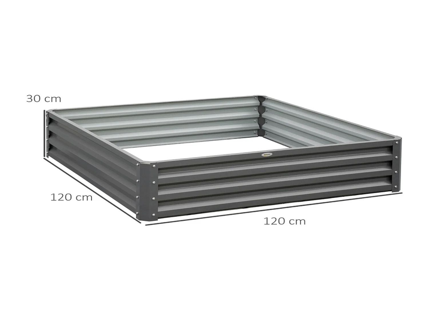 Hochbeet Stahl hellgrau 120 x 120 x 30 cm, Metall Hochbeet eckig für Garten, Terrasse und Balkon