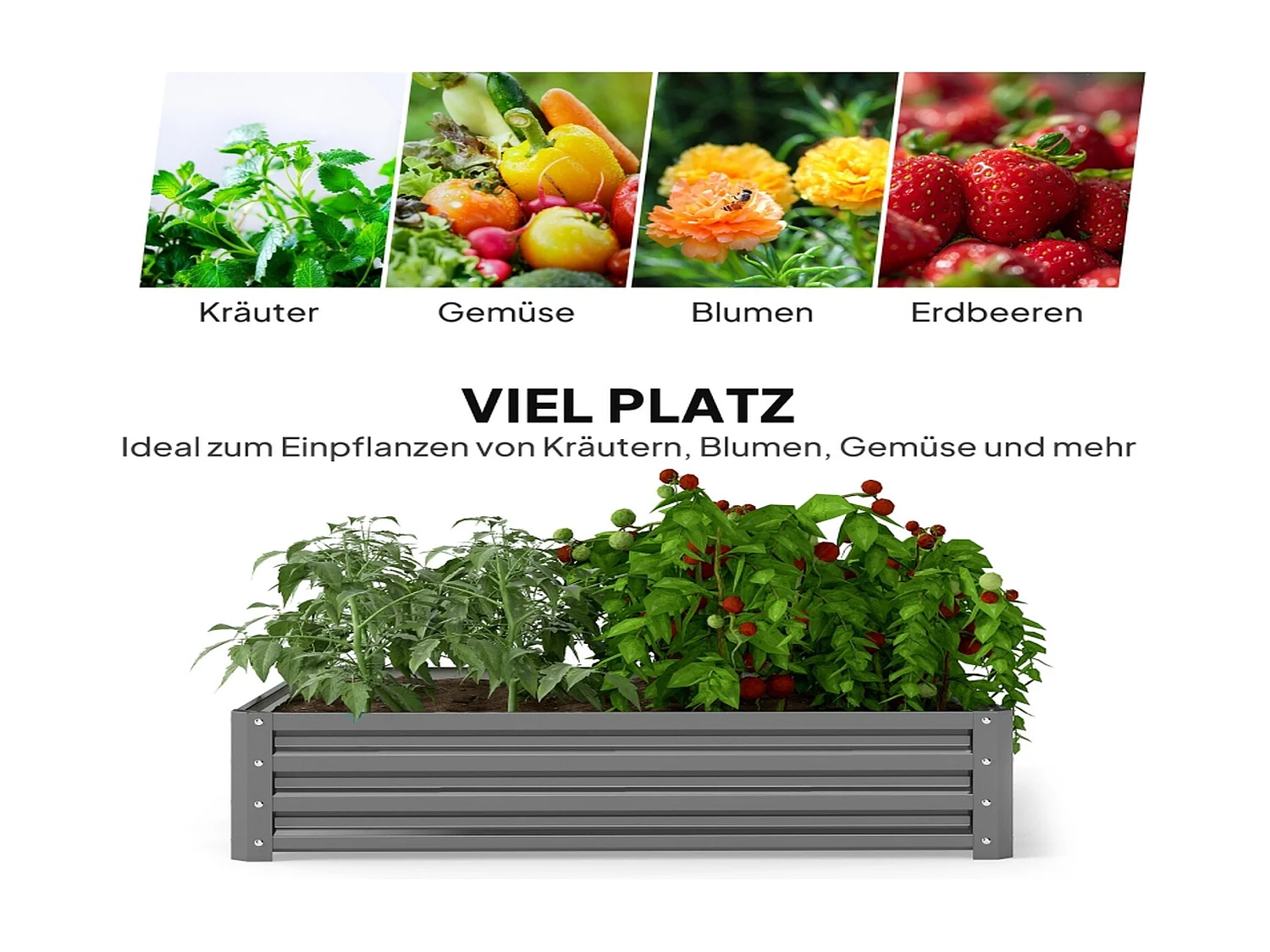 Hochbeet Stahl hellgrau 120 x 120 x 30 cm, Metall Hochbeet eckig für Garten, Terrasse und Balkon