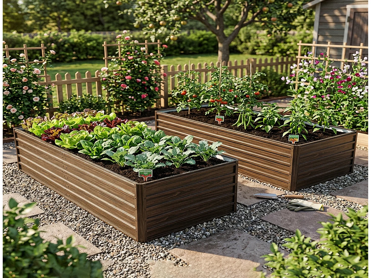 Hochbeet Metall 190x90x64 cm, wetterfestes Gartenbeet mit offenem Boden, Pflanzkasten in Holzoptik