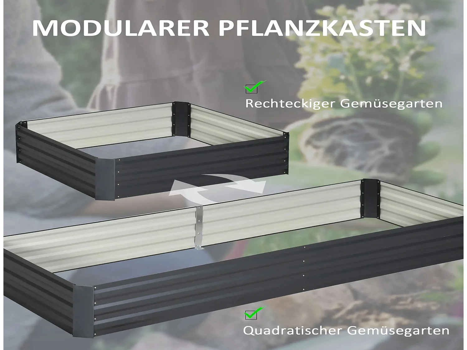 Stahl Hochbeet grau mit offenem Boden 241x90,5x30 cm rechteckiges Metall Hochbeet für Garten