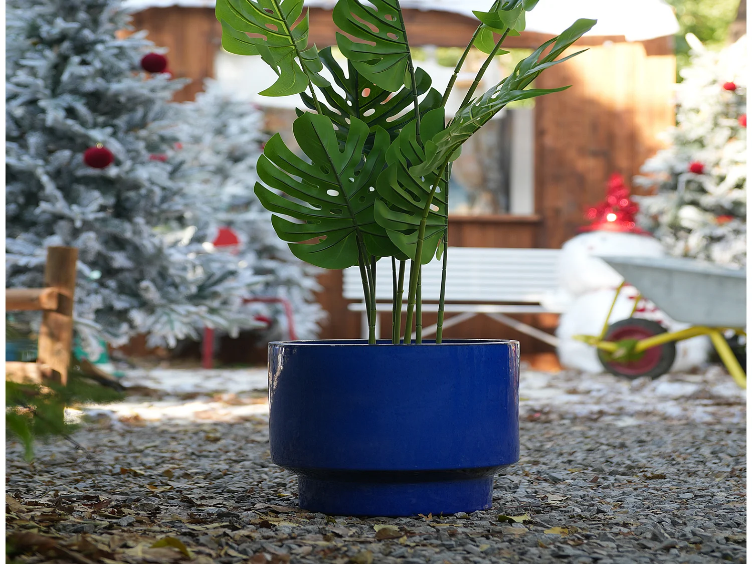 Keramik Blumentopf Set 3-teilig handgemacht blau Ø 38,1/30,5/22,9 cm für Innen- und Außenbereich
