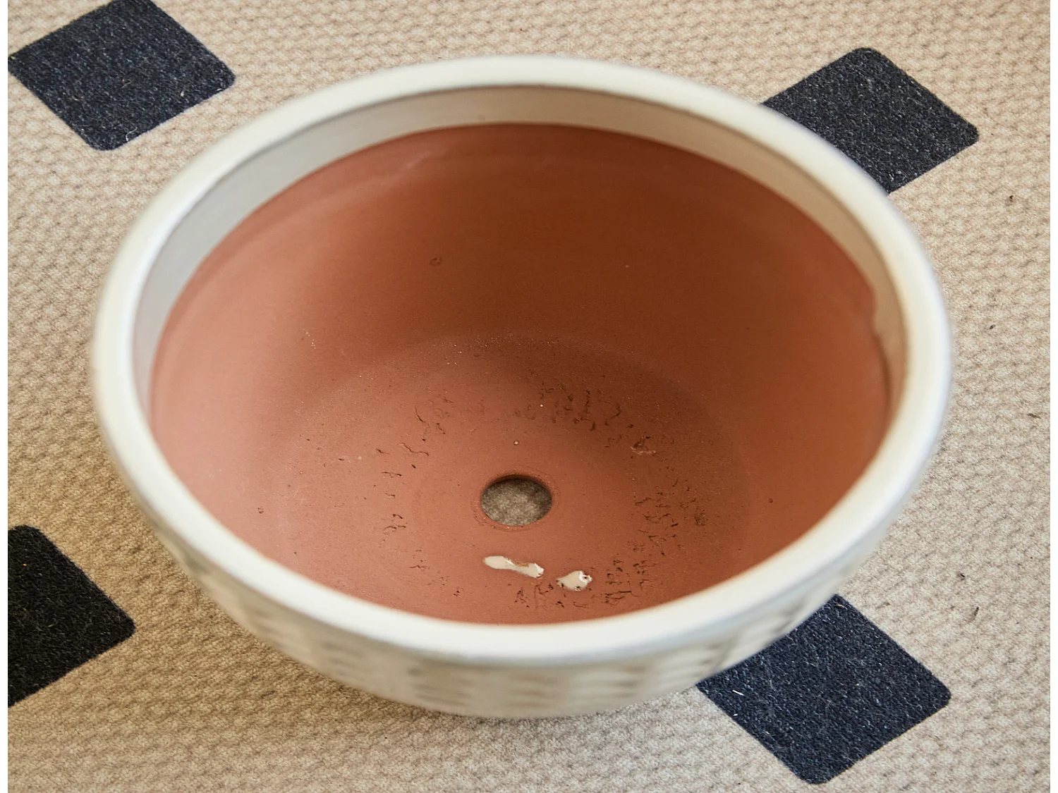 Keramik Pflanzentopf Set 3er weiß Ø 38,1/30,5/22,9 cm, handgemacht, Rautenmuster, innen außen