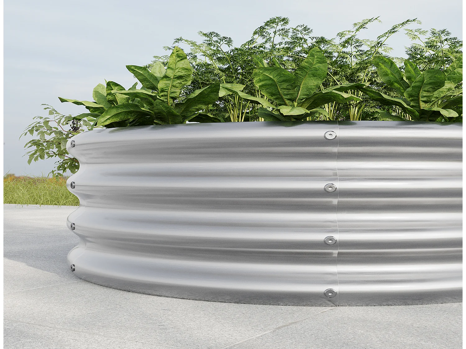 Rundes Hochbeet verzinkt 80 x 30 cm, silbernes Metall-Hochbeet für Gemüse, Früchte und Blumen im Garten