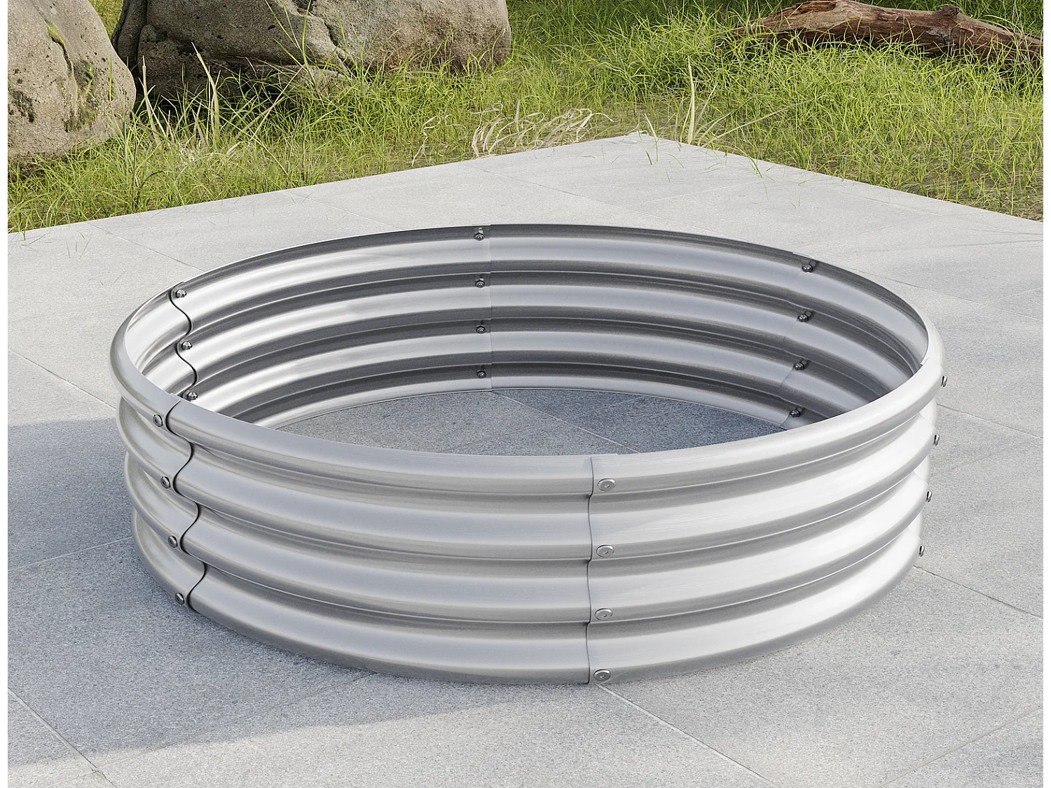 Rundes Hochbeet verzinkt 80 x 30 cm, silbernes Metall-Hochbeet für Gemüse, Früchte und Blumen im Garten