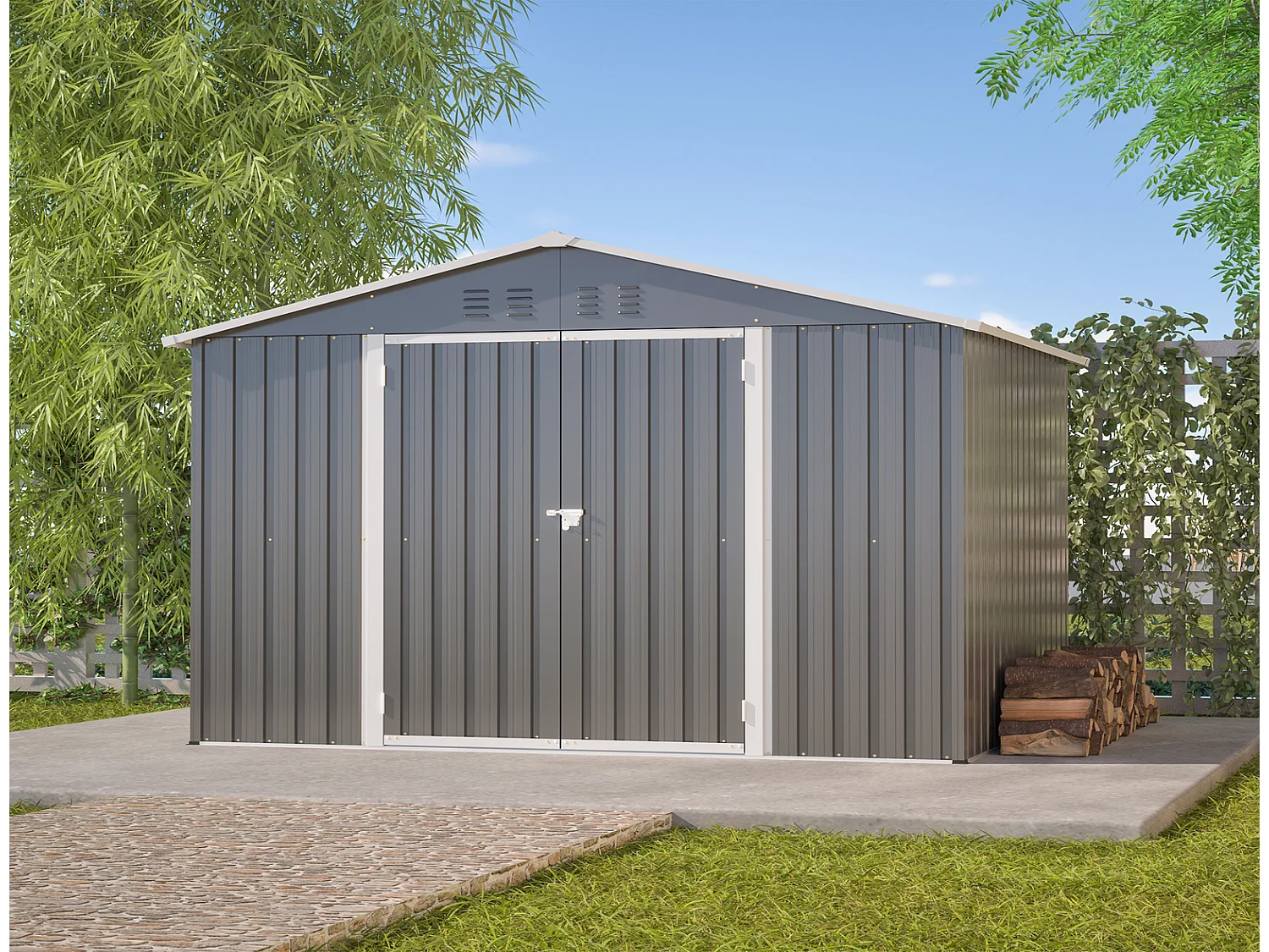 Geräteschuppen Metall Anthrazit 8x6 Fuß Gartenhaus mit Schiebetür 229x180x191 cm wetterfest