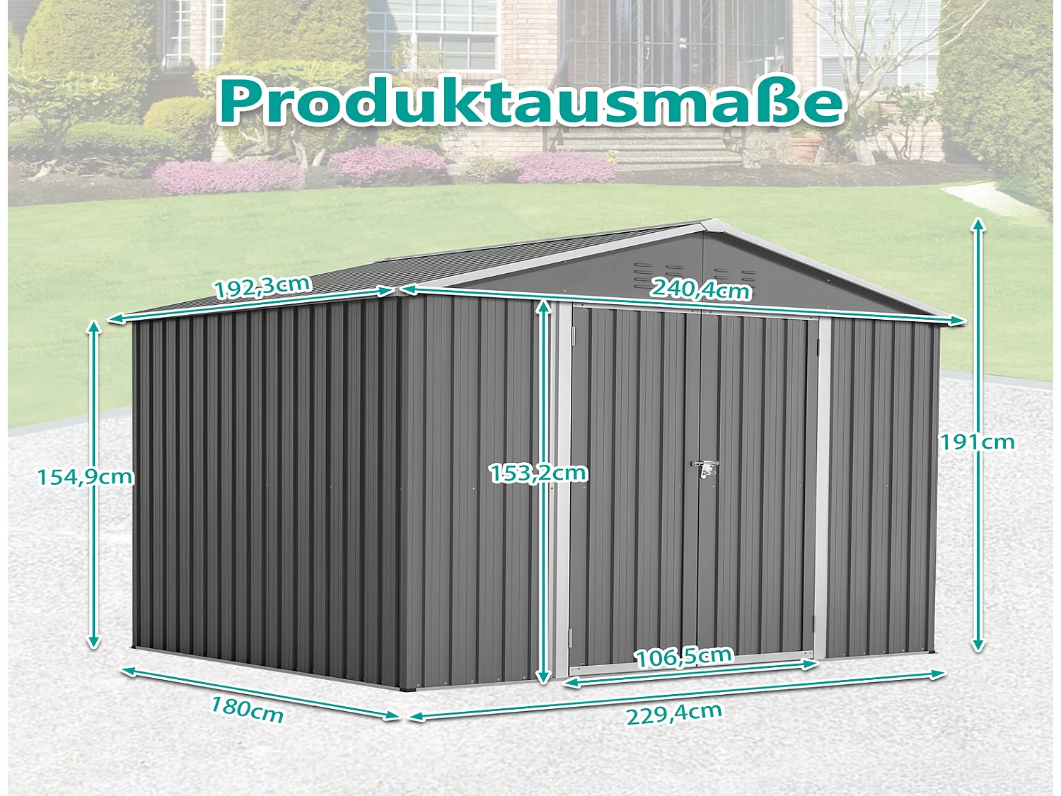 Geräteschuppen Metall Anthrazit 8x6 Fuß Gartenhaus mit Schiebetür 229x180x191 cm wetterfest