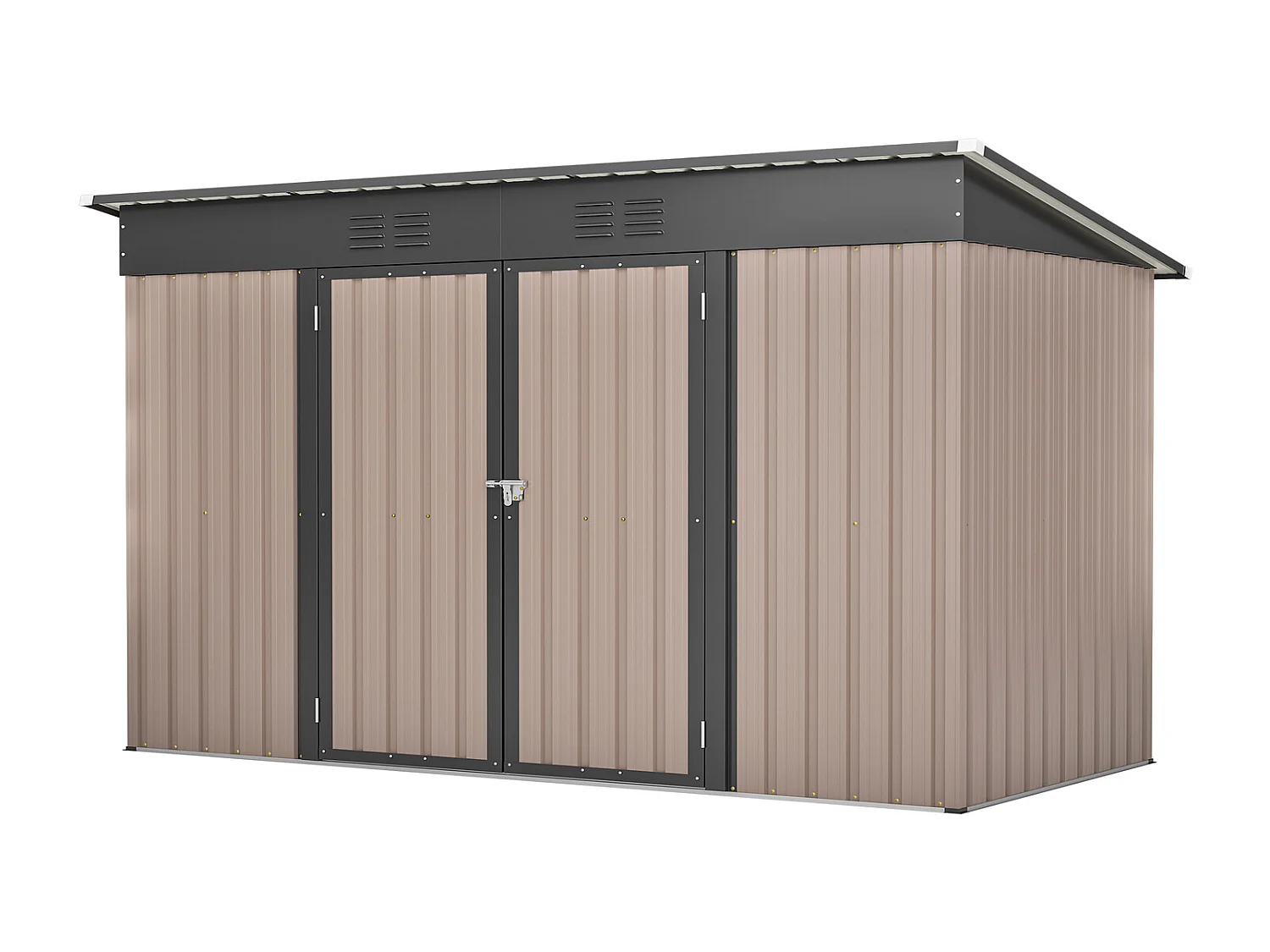 Metall Gerätehaus 8x4 FT mit Fundamentrahmen Braun Wetterfester Gartenschuppen 242x126x182 cm Geräteschuppen Metall