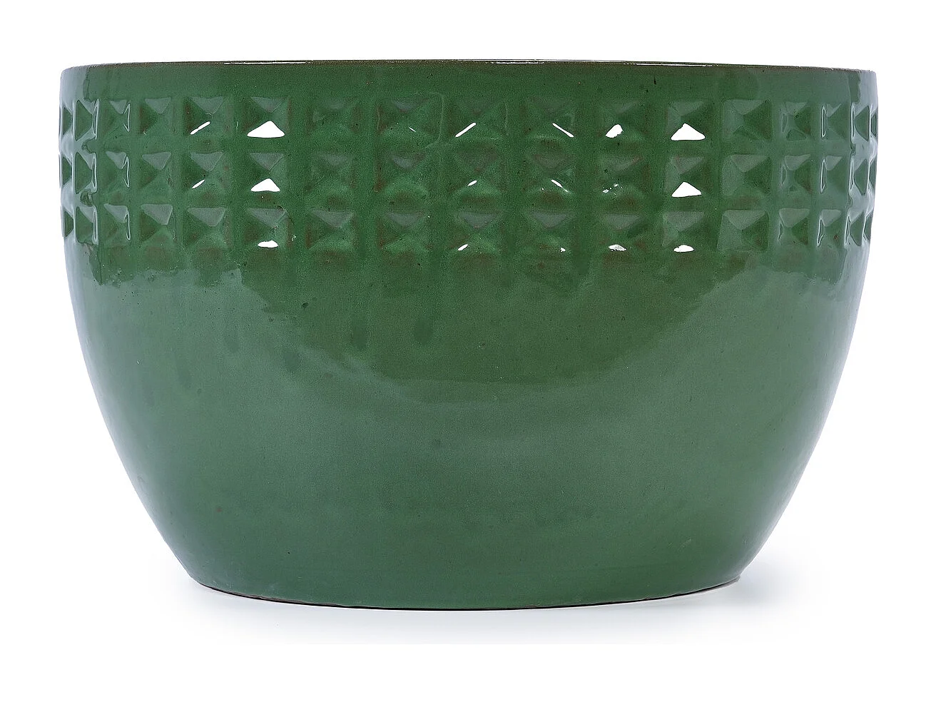Keramik Pflanzentopf Set 3-teilig grün mit Rautenmuster Ø 38,1/30,5/22,9 cm für Innen und Außen