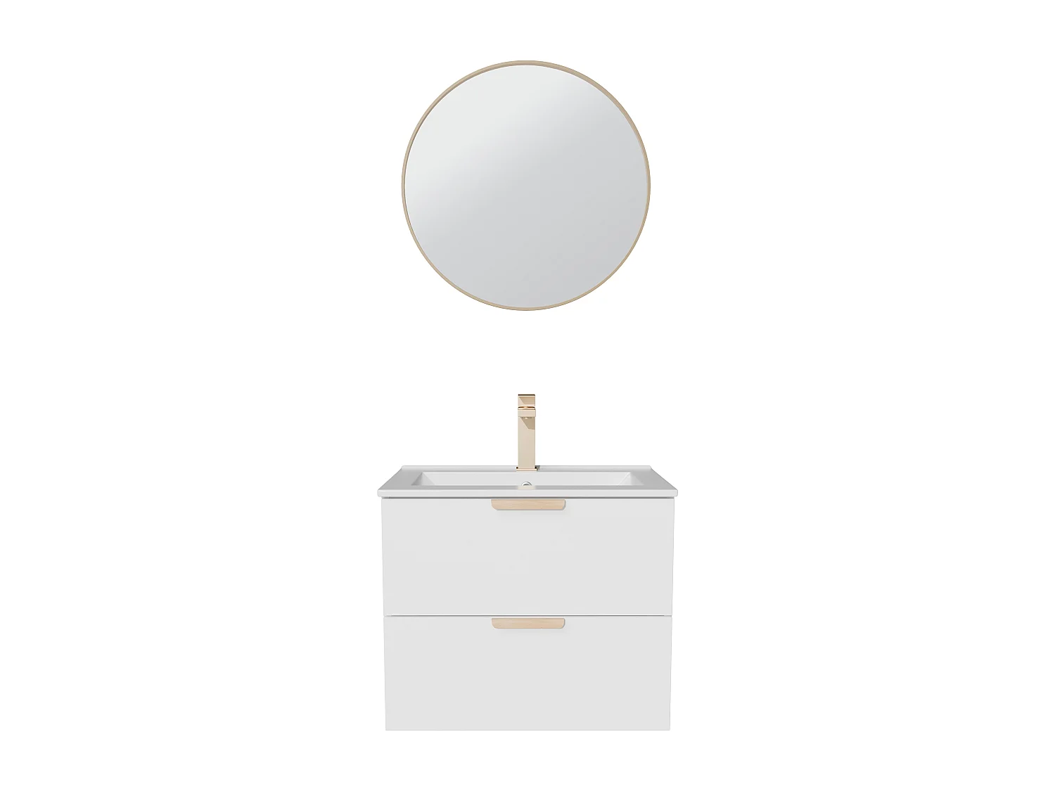 Meuble de salle de bain suspendu avec vasque à encastrer, robinet et miroir – Blanc – L60 cm – AVORELI