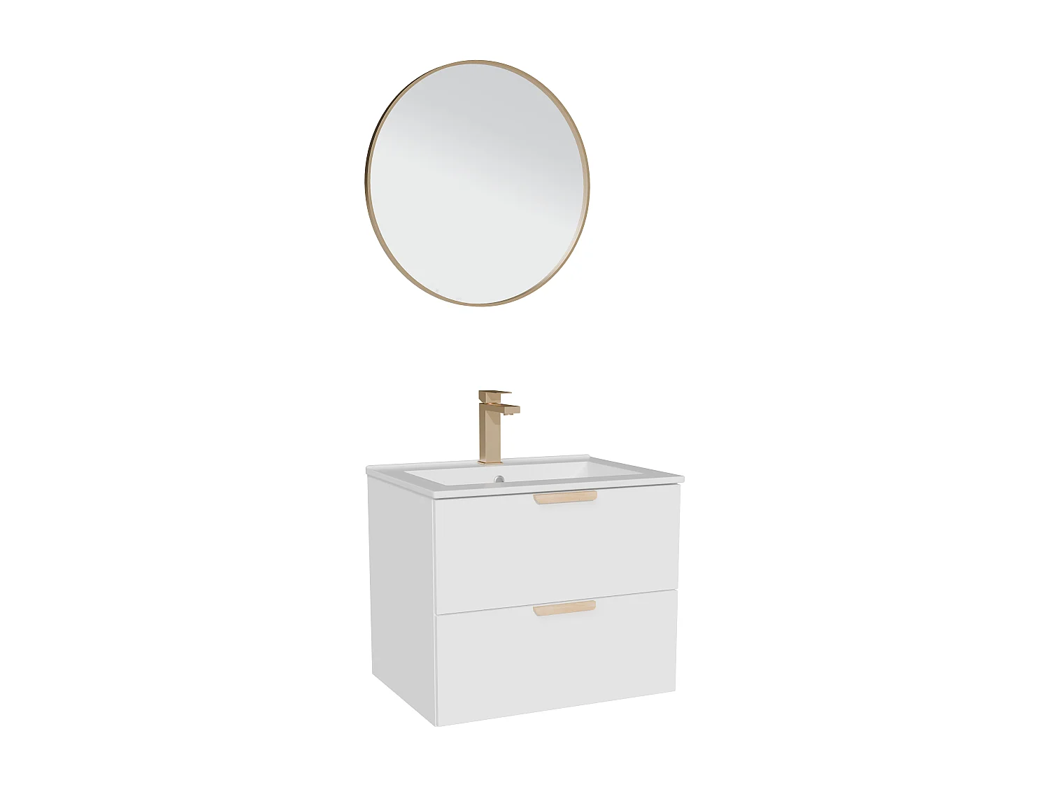Meuble de salle de bain suspendu avec vasque à encastrer, robinet et miroir – Blanc – L60 cm – AVORELI