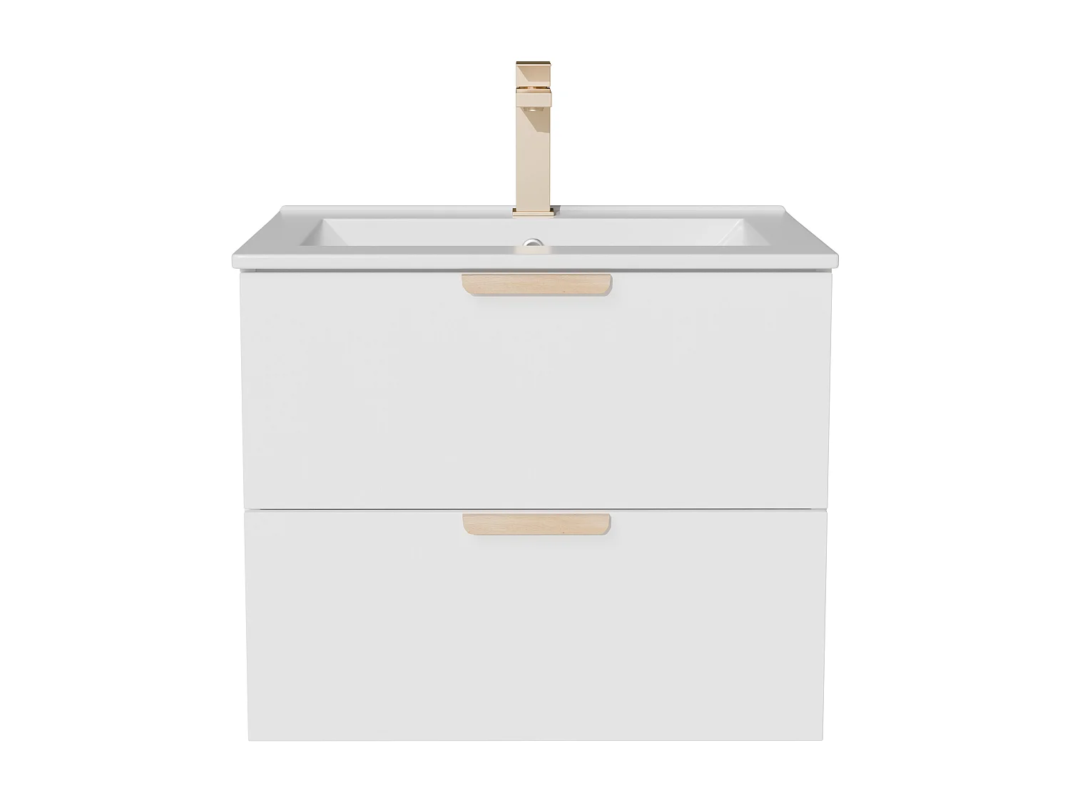 Meuble de salle de bain suspendu avec vasque à encastrer, robinet et miroir – Blanc – L60 cm – AVORELI