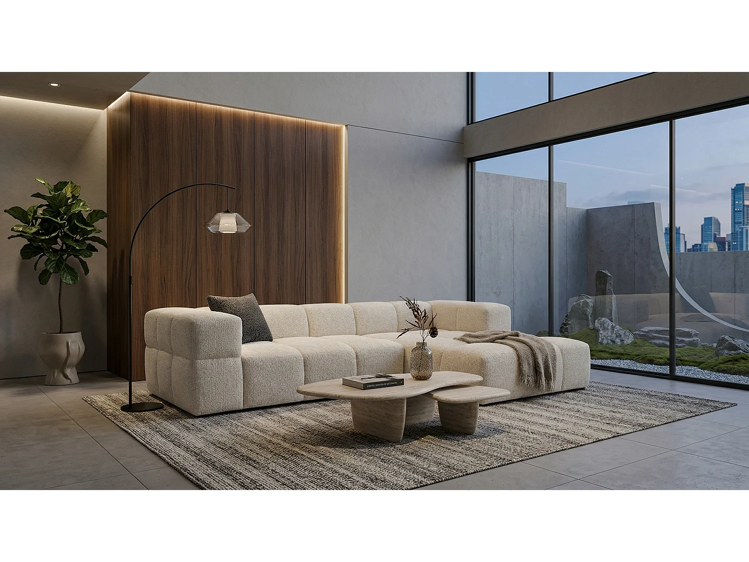 Canapé d’angle droit Valley Bubble avec fonction couchage, design moderne, coloris blanc, super confortable