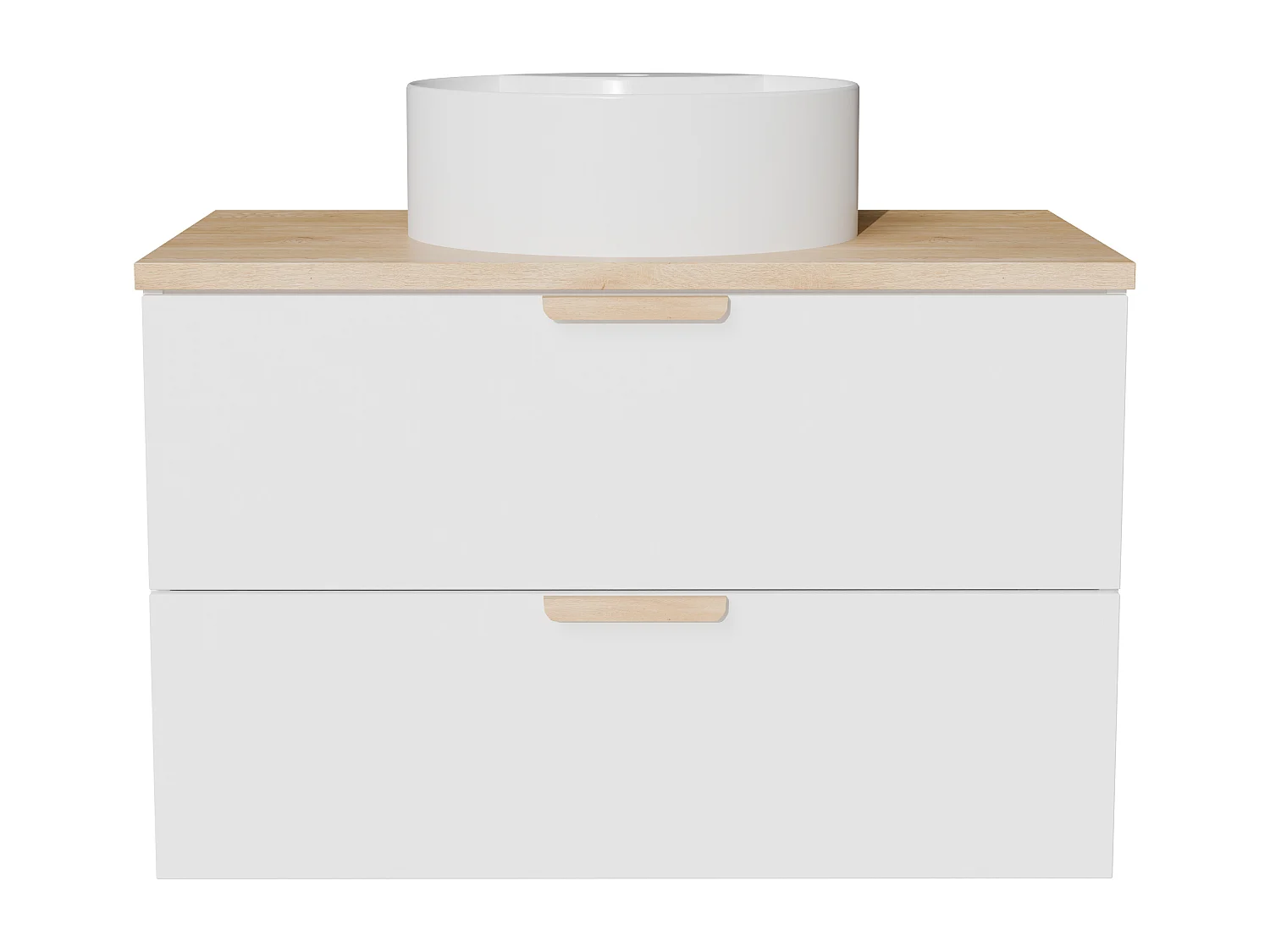 Meuble de salle de bain suspendu avec vasque à poser ronde – Blanc – L80 cm – AVORELI