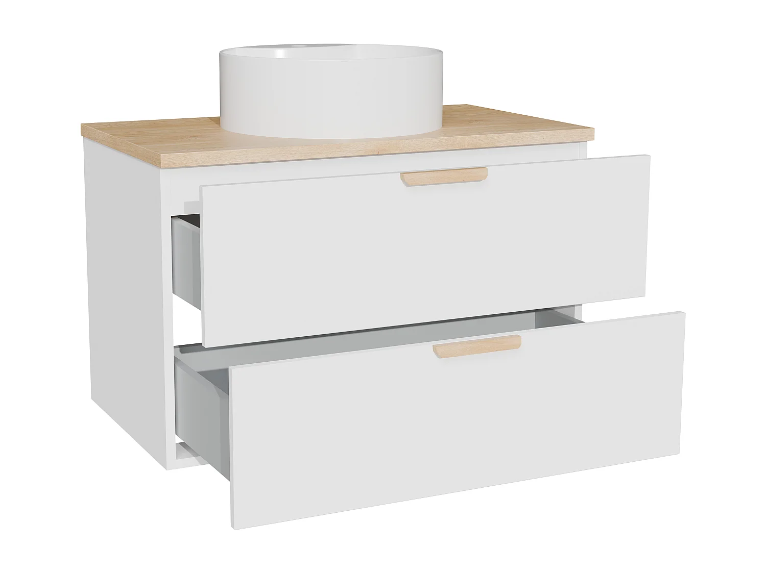 Meuble de salle de bain suspendu avec vasque à poser ronde – Blanc – L80 cm – AVORELI