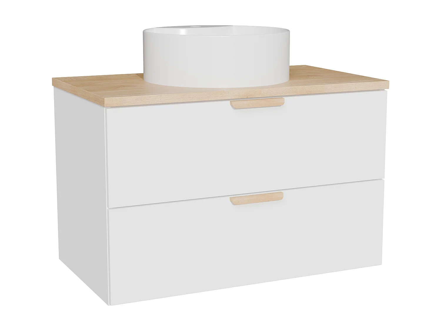 Meuble de salle de bain suspendu avec vasque à poser ronde – Blanc – L80 cm – AVORELI