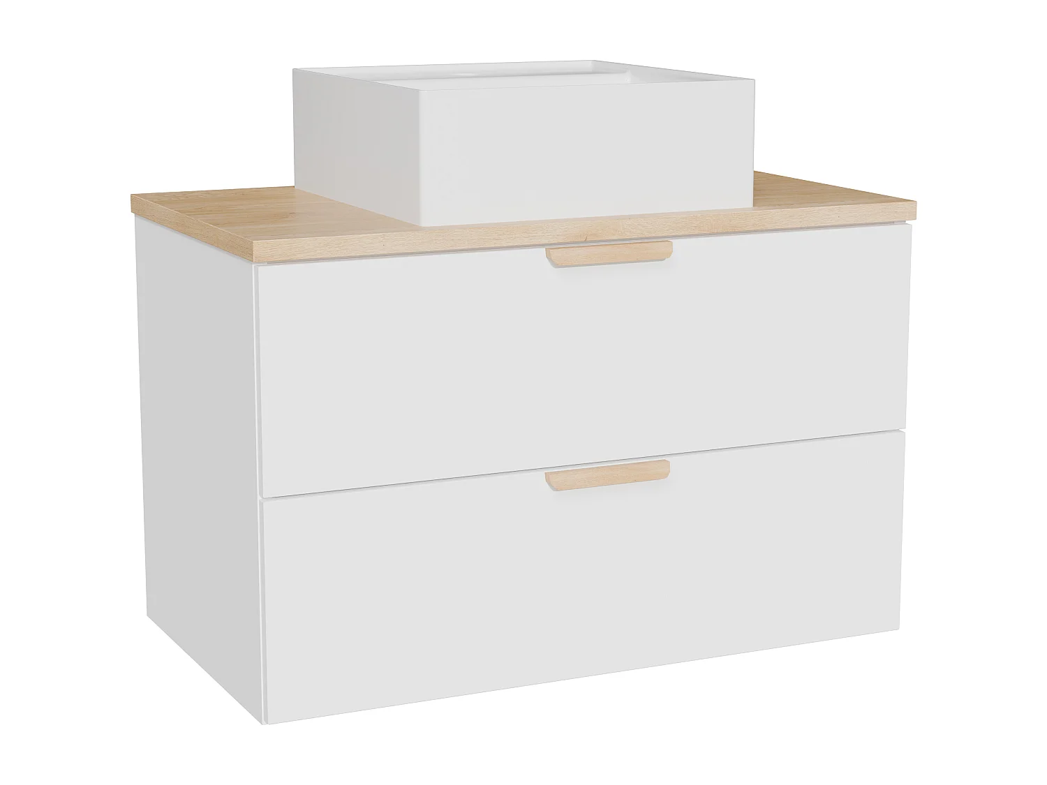Meuble de salle de bain suspendu avec vasque à poser carrée – Blanc – L80 cm – AVORELI