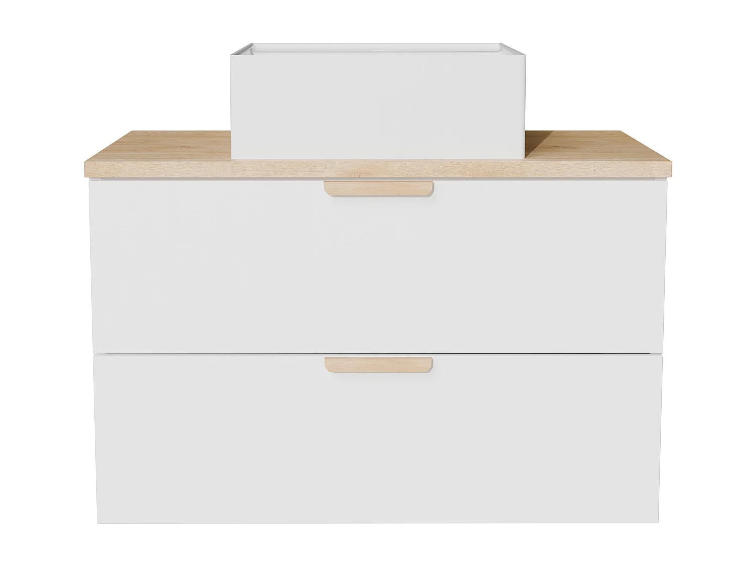 Meuble de salle de bain suspendu avec vasque à poser carrée – Blanc – L80 cm – AVORELI