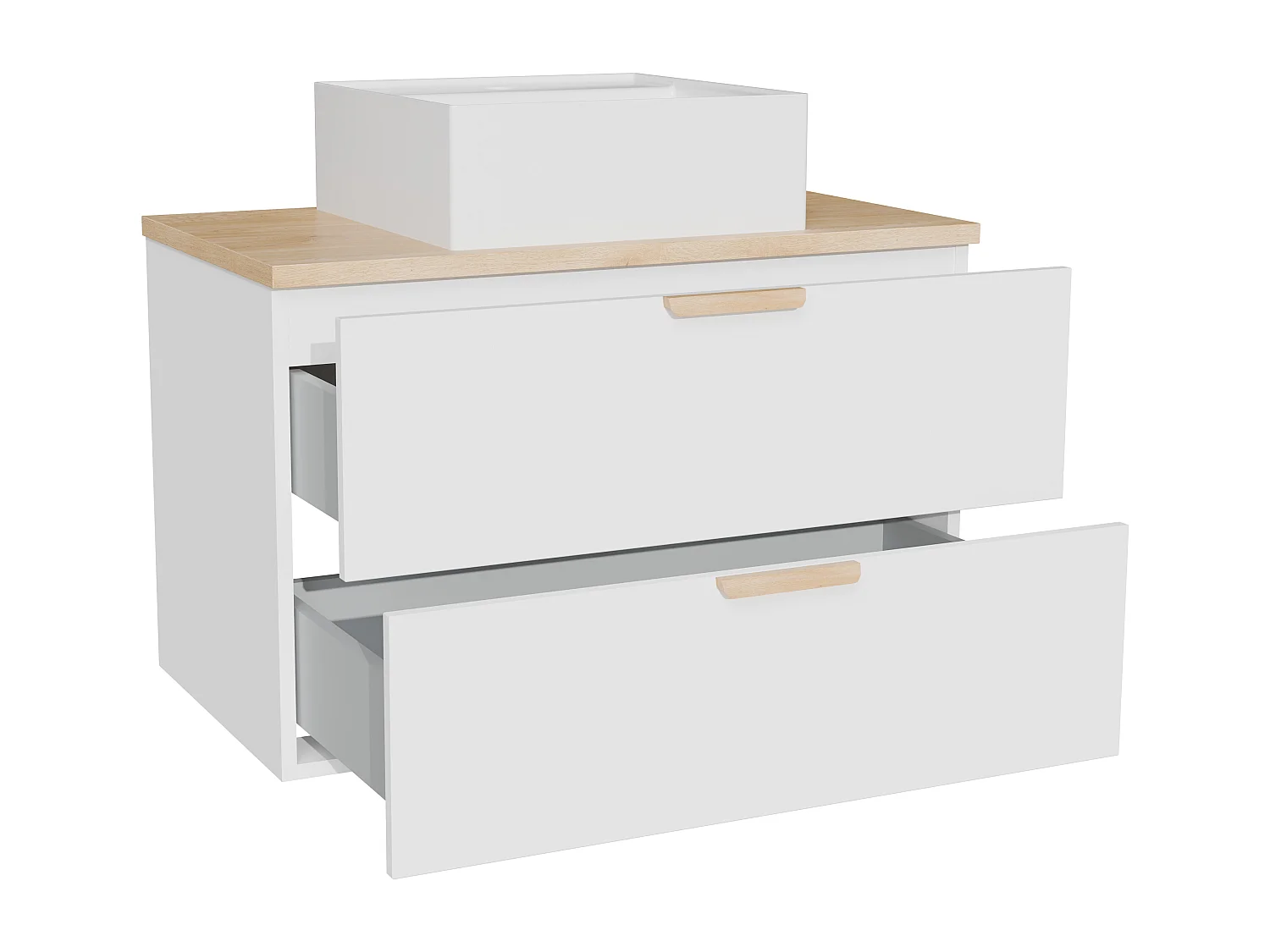 Meuble de salle de bain suspendu avec vasque à poser carrée – Blanc – L80 cm – AVORELI