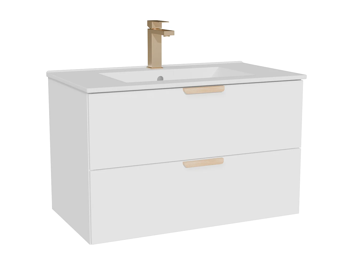 Meuble de salle de bain suspendu avec vasque à encastrer et robinet – Blanc – L80 cm – AVORELI