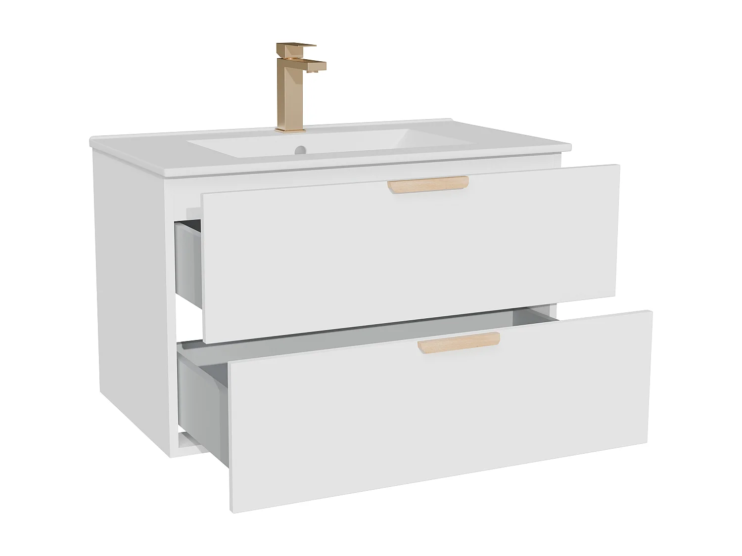 Meuble de salle de bain suspendu avec vasque à encastrer et robinet – Blanc – L80 cm – AVORELI