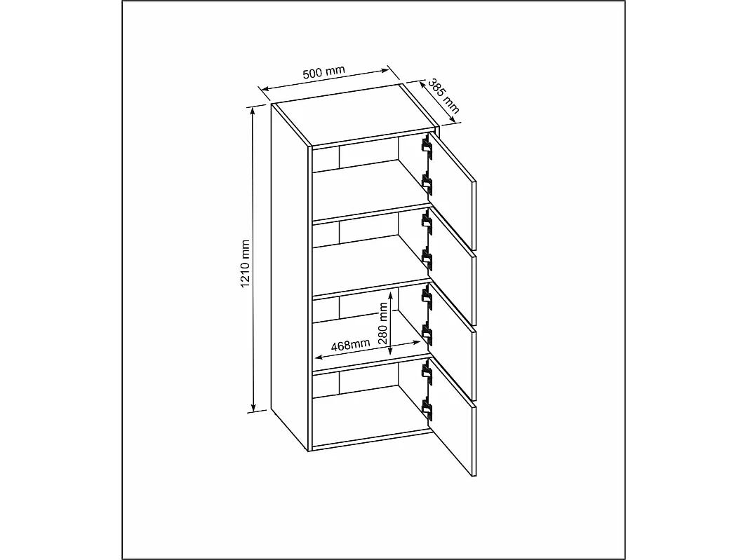 Mobile da ingresso bianco – Scarpiera e mobile contenitore, cassettiera alta con 4 ante, larghezza 50 cm, consolle guardaroba salvaspazio 50x39x120 cm